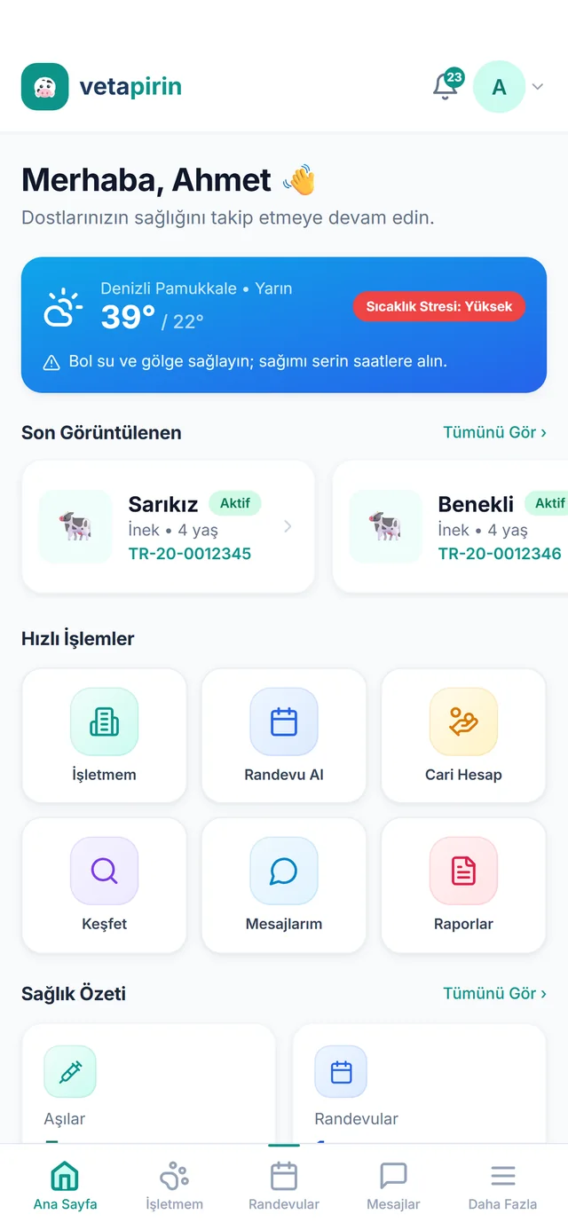 Vetapirin ana sayfa ekranı