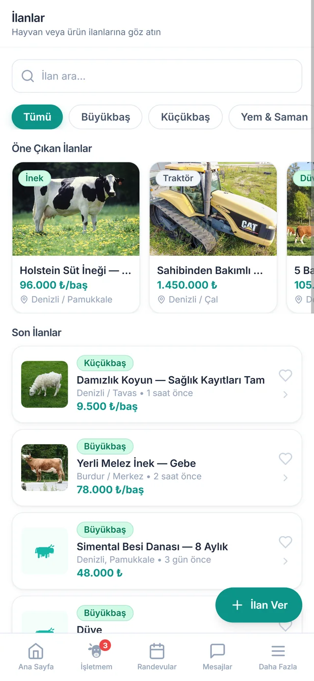 Vetapirin ilanlar ekranı